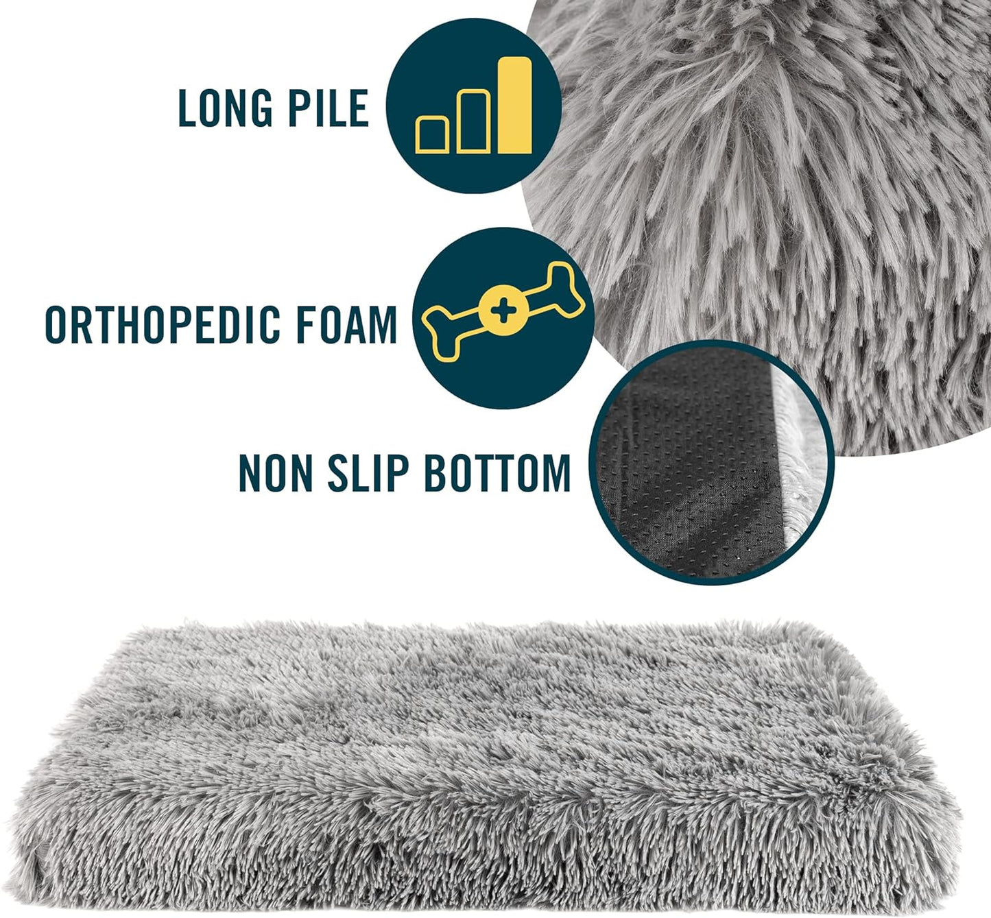 Long Plush Dog Mat, Dog Bed & Crate Mat (Extra Plush & Versatile Washable Dog Bed. Perfect Dog Crate Mat and Calming Dog Bed with Nonslip Bottom) XXL Measures 30" X 48"