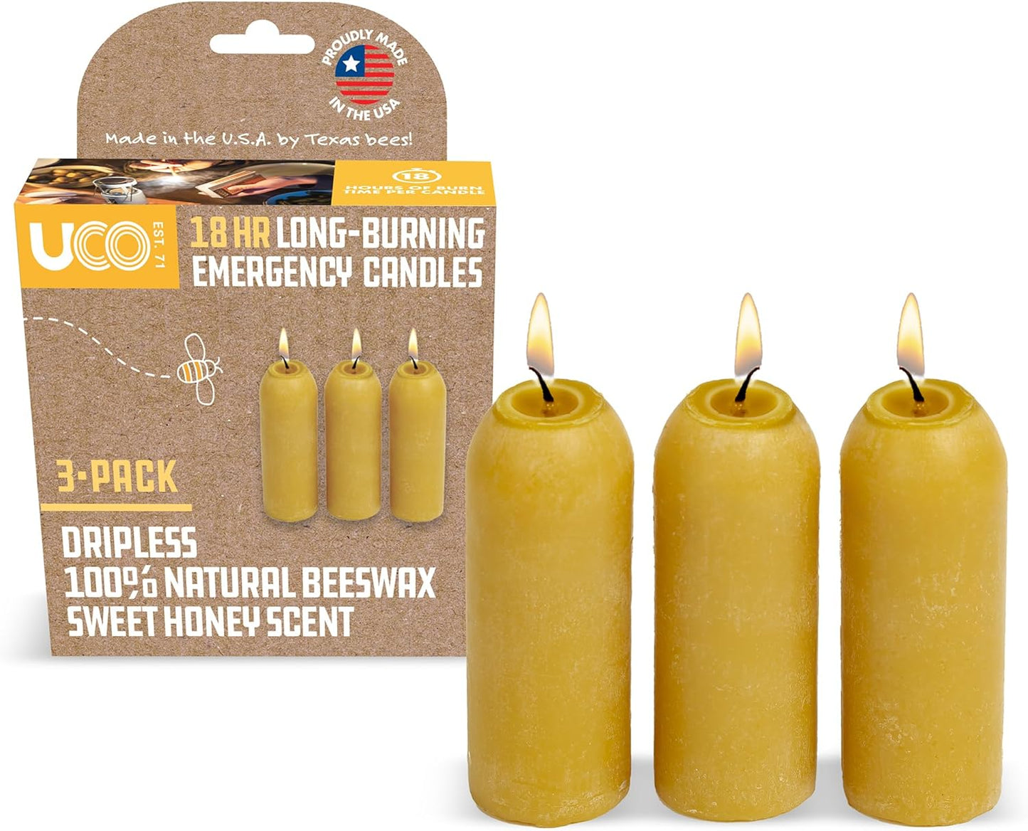 12-Hour Natural Beeswax Long-Burning Candles for Candle Lanterns and Emergency Preparedness, Made in USA