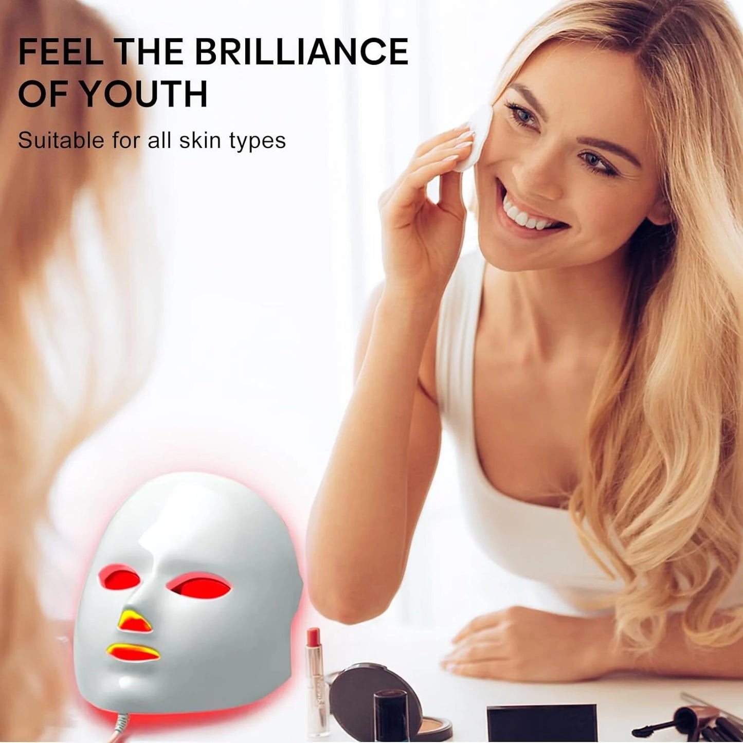 Led Face Mask Light Therapy, Red Light Therapy for Face, 7 Colors LED Facial Skin Care Mask for Women Skin Care at Home