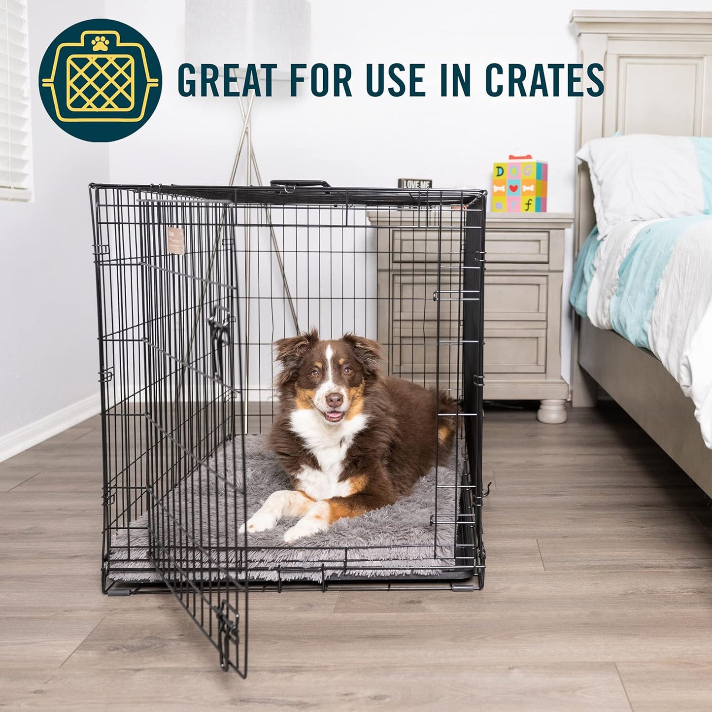 Long Plush Dog Mat, Dog Bed & Crate Mat (Extra Plush & Versatile Washable Dog Bed. Perfect Dog Crate Mat and Calming Dog Bed with Nonslip Bottom) XXL Measures 30" X 48"