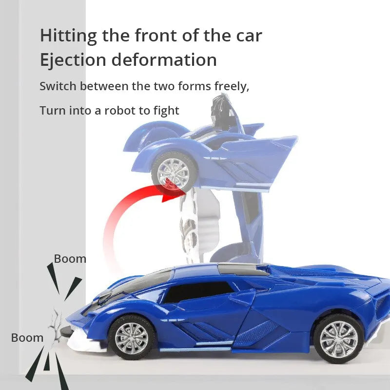 Blue Children'S Collision Deformation Police Car Toy Boy Inertia Impact One-Button Deformation Car