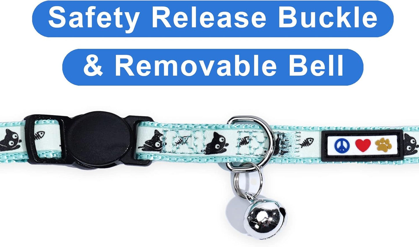 Glow in the Dark Cat Collar Kitten Collar with Safety Buckle and Removable Bell - Teal