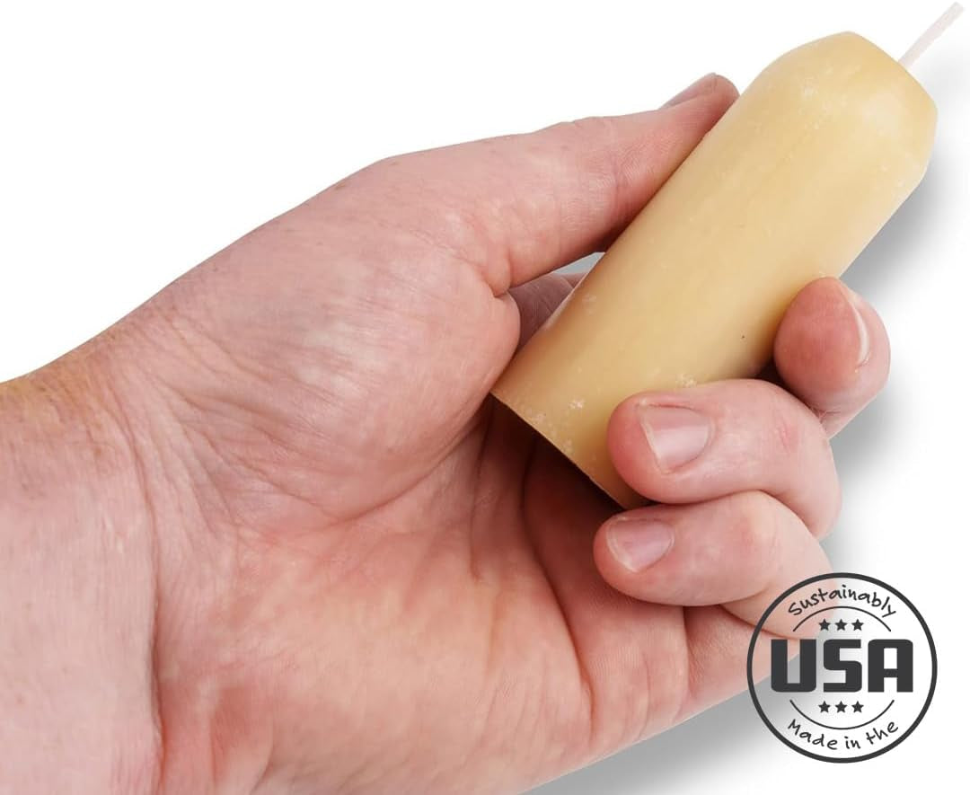 12-Hour Natural Beeswax Long-Burning Candles for Candle Lanterns and Emergency Preparedness, Made in USA