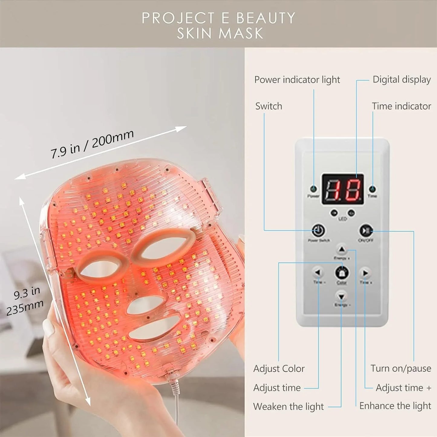 Led Face Mask Light Therapy, Red Light Therapy for Face, 7 Colors LED Facial Skin Care Mask for Women Skin Care at Home
