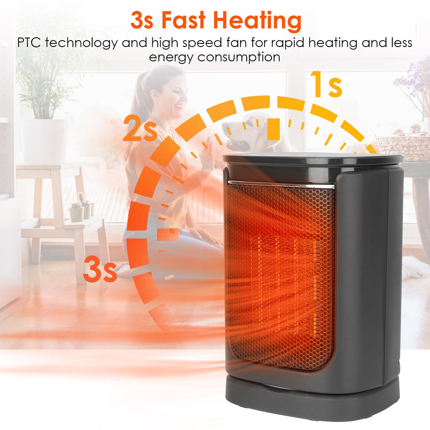 1500W Electric Space Heater Ceramic Heater Fan 90 Degree Oscillating Heating Fan with 3 Modes Remote Control Digital Display Tip-Over Overheating Protection for Home Office