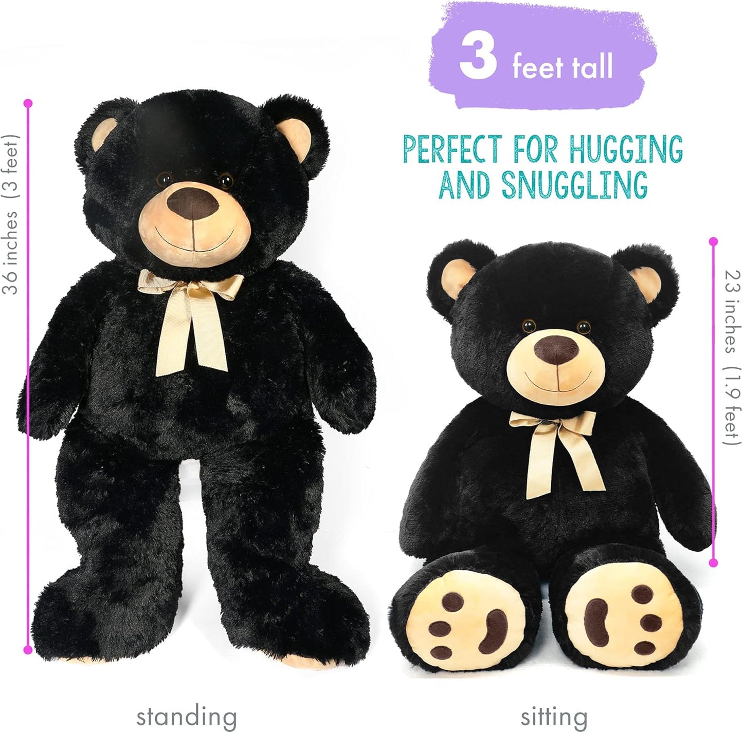 3 Feet Giant Teddy Bear Stuffed Animal, 36 Inch Large Bear Plush Toy with Footprints for Birthday, Anniversary, for Boyfriend, Girlfriend
