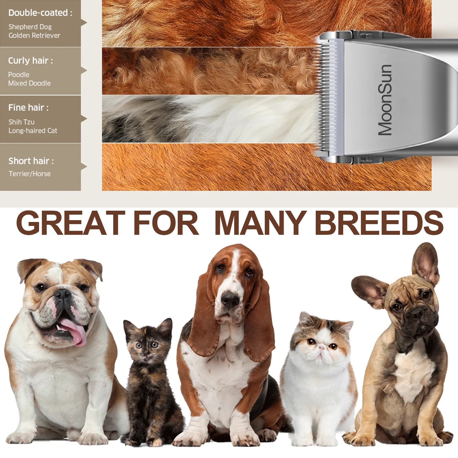 5-Speed Adjustable Rechargeable Dog & Cat Grooming Clippers Kit with 1 X Silver Dog Clipper