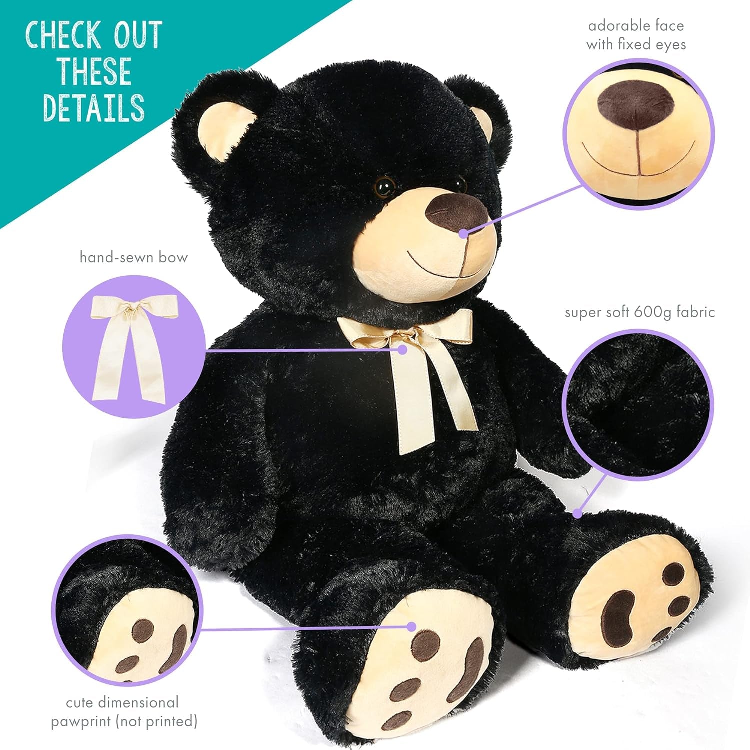 3 Feet Giant Teddy Bear Stuffed Animal, 36 Inch Large Bear Plush Toy with Footprints for Birthday, Anniversary, for Boyfriend, Girlfriend