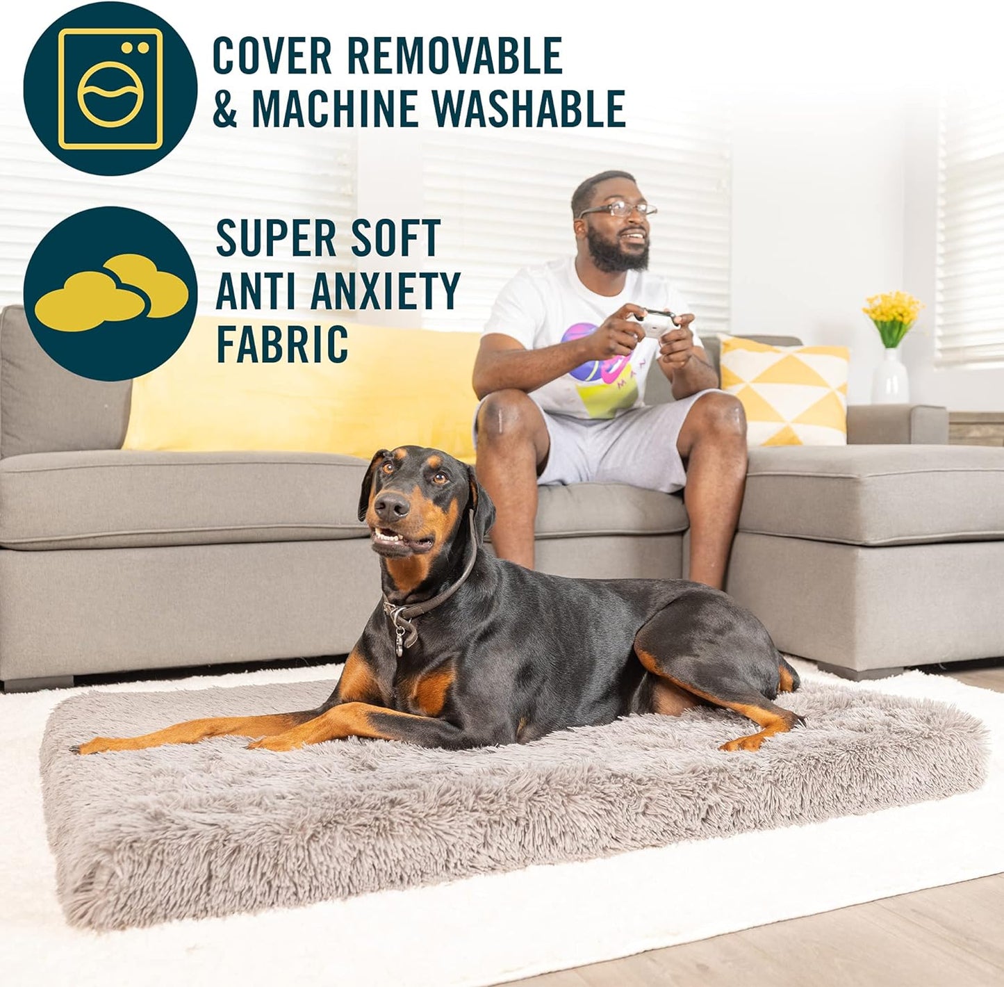 Long Plush Dog Mat, Dog Bed & Crate Mat (Extra Plush & Versatile Washable Dog Bed. Perfect Dog Crate Mat and Calming Dog Bed with Nonslip Bottom) XXL Measures 30" X 48"