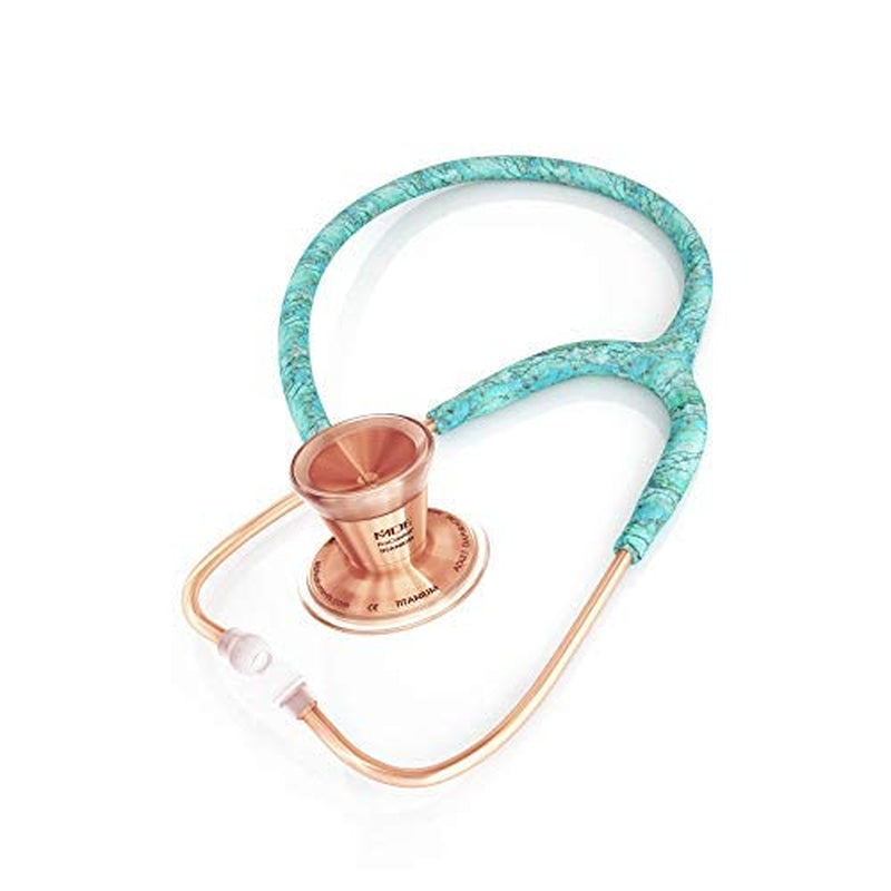 Turquoise Rose Gold Procardial Cardiology Stethoscope, Lightweight Titanium, Adult, Dual Head, Turquoise Tube, Rose Gold Chestpiece-Headset, MDF797TTQRG