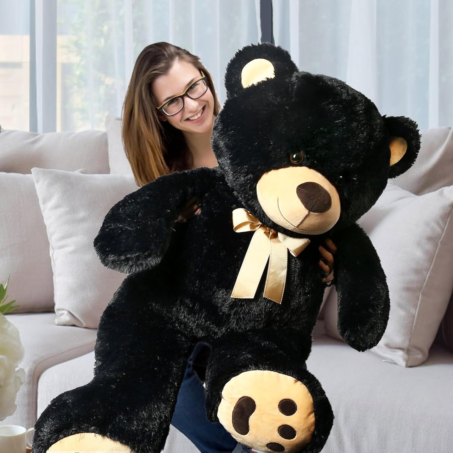 3 Feet Giant Teddy Bear Stuffed Animal, 36 Inch Large Bear Plush Toy with Footprints for Birthday, Anniversary, for Boyfriend, Girlfriend